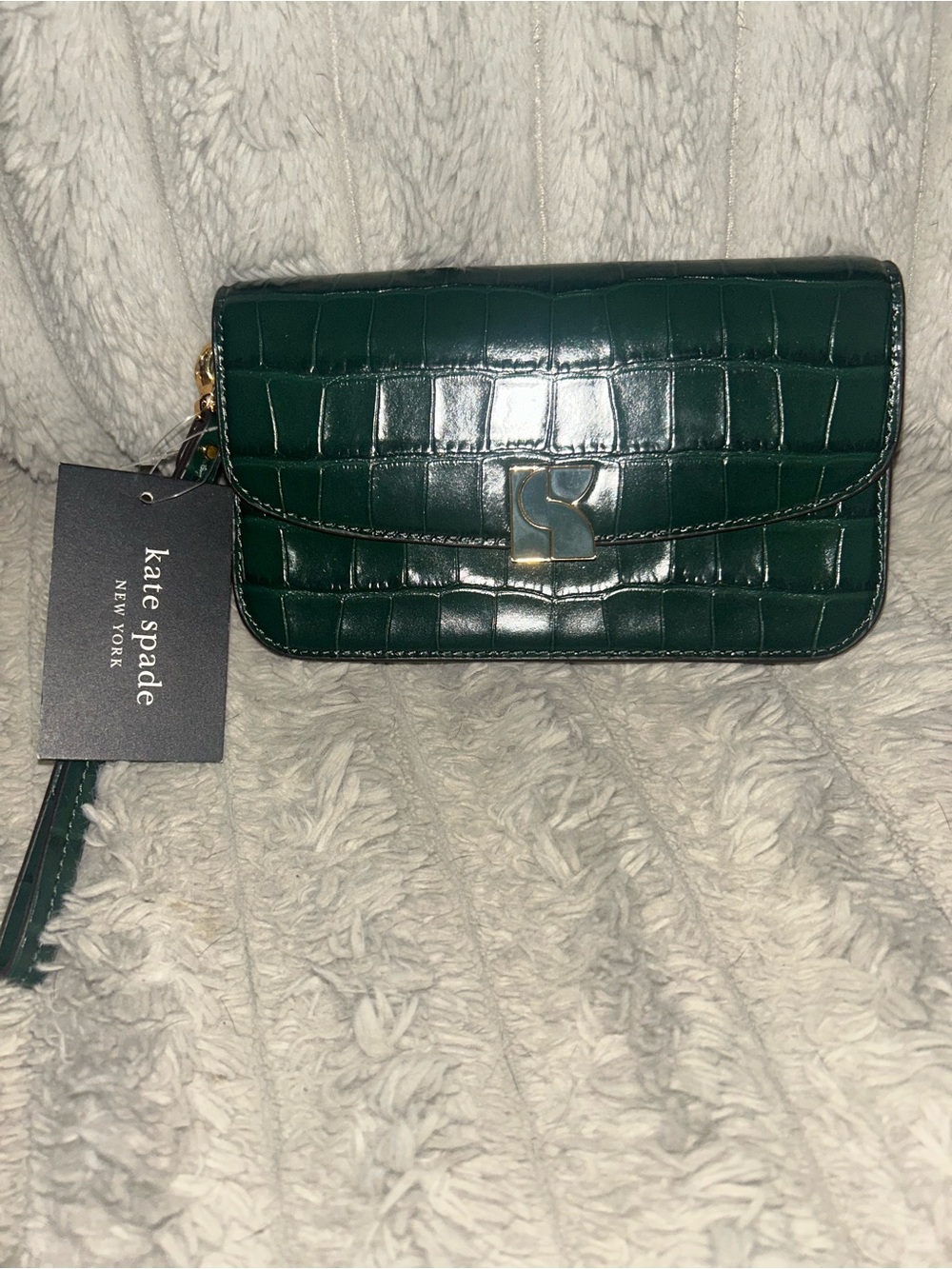 kate spade Dark Green Croc-Embossed Wristlet